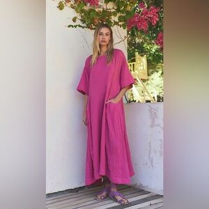 Free People Live Light Midi Dress, Vacay Pink, Size XS, Cotton Dress, Oversized